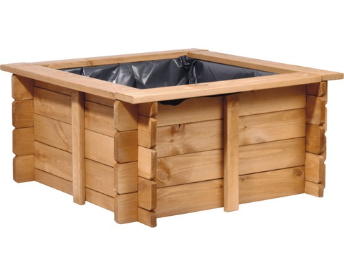 Quadratischer Pflanzkasten aus Holz mit Folie