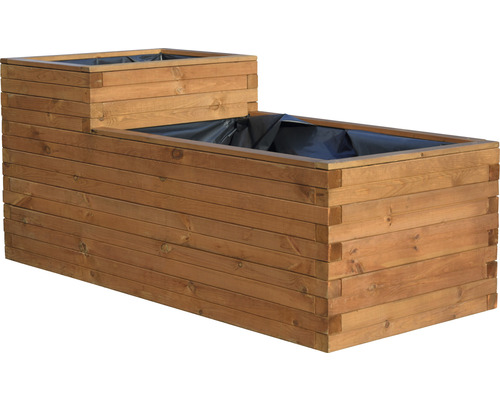 Pflanzkasten aus Holz mit zwei Ebenen und Folie