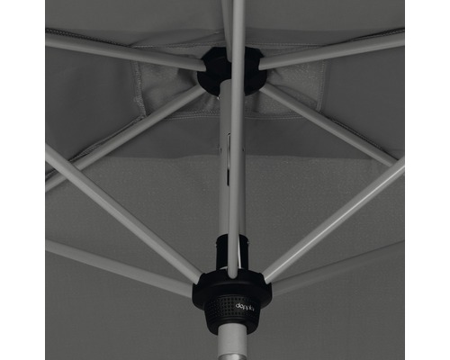 Detailaufnahme des Gestells eines Sonnenschirms