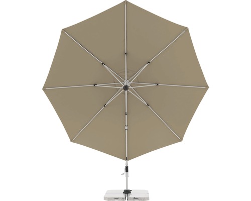 Ansicht von unten eines rechteckigen Sonnenschirms mit Ständer