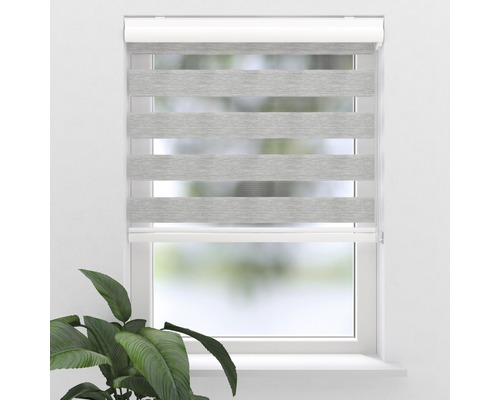 SOLUNA Doppelrollo D-R7 mit weißer Kassette Struktur grau 60x175 cm Fenster mit grauem Doppelrollo zur Lichtregulierung