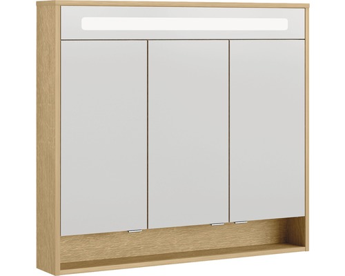 LED-Spiegelschrank Fackelmann Natura 3-türig 93,5x84x15,5 cm asteiche Spiegelschrank mit drei Türen, Beleuchtung und Ablagefläche
