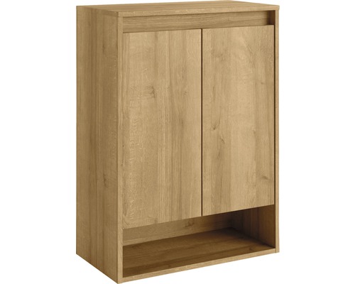 Midischrank Fackelmann Natura 82,5x60,5x32 cm asteiche Holzfarbener Badezimmerschrank mit zwei Türen und offenem Fach