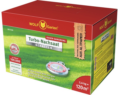 Rasensamen Wolf-Garten Turbo-Nachsaat Schatten 2,4 kg / 120 m² Rasensamen Wolf-Garten Turbo-Nachsaat Schatten 2,4 kg / 120 m²