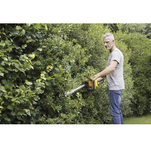 Ein Mann schneidet eine Hecke mit einer Heckenschere
