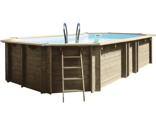 Aufstellpool Holzpool-Set Gre oval 672x472x146 cm inkl. Sandfilteranlage, Skimmer, Leiter, Filtersand, Bodenschutzvlies & Sommer- und Winterabdeckplane Holz Holzpool mit Leiter und Edelstahl-Einstiegsleiter