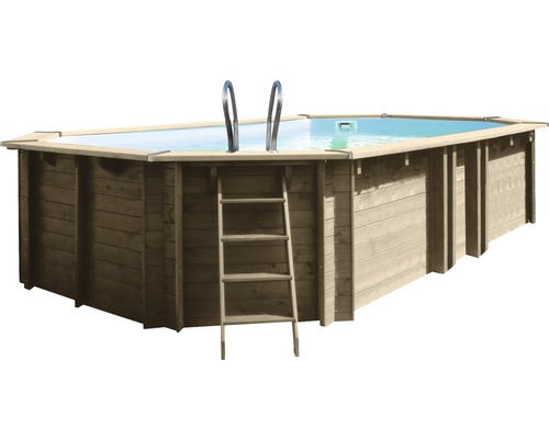 Aufstellpool Holzpool-Set Gre oval 672x472x146 cm inkl. Sandfilteranlage, Skimmer, Leiter, Filtersand & Bodenschutzvlies Holz