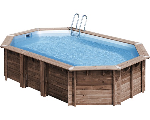 Aufstellpool Holzpool-Set Gre oval 632x335x130 cm inkl. Sandfilteranlage, Skimmer, Leiter, Filtersand & Bodenschutzvlies Holz