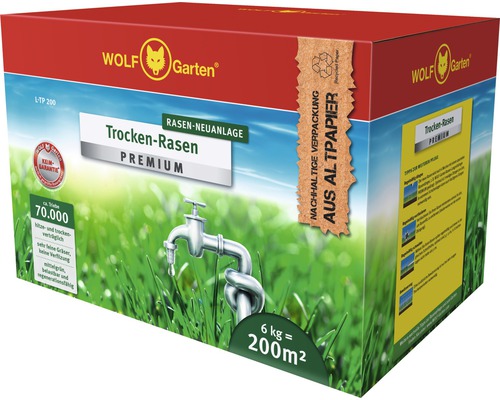 Rasensamen WOLF-Garten Trockenrasen L-TP200 6 kg / 200 m² Wolf Garten Trockenrasen Premium Packung für Rasenneuanlage