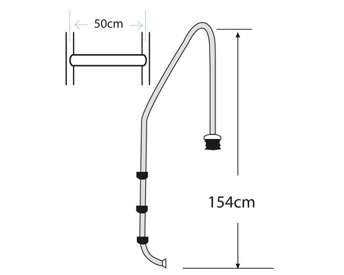 Abbildung einer Poolleiter mit den Maßen 154 cm Höhe und 50 cm Breite