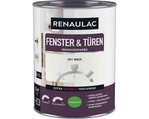 RENAULAC Fensterlack Türlack seidenmatt weiß 1 L Renaulac Fenster- und Türen Renovierfarbe, 1 Liter