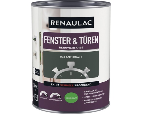 RENAULAC Fensterlack Türlack seidenmatt anthrazit 1 L Renaulac Fenster und Türen Renovierfarbe Dose
