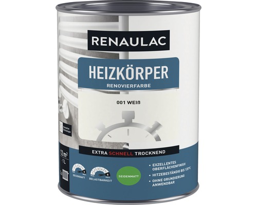 RENAULAC Heizkörperlack seidenmatt weiß 1 L Renaulac Heizkörper Renovierfarbe 001 Weiss in einer Dose