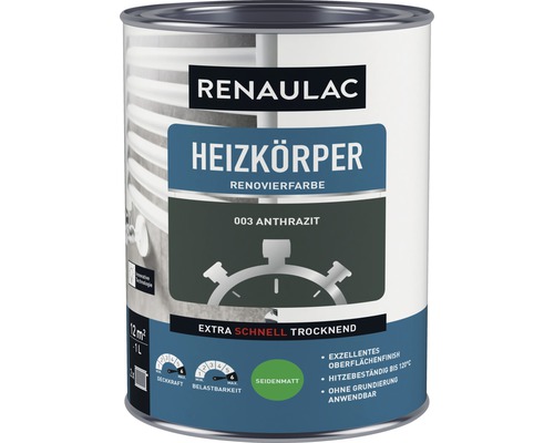 RENAULAC Heizkörperlack seidenmatt anthrazit 1 L Renaulac Heizkörper Renovierfarbe Anthrazit in einer Dose