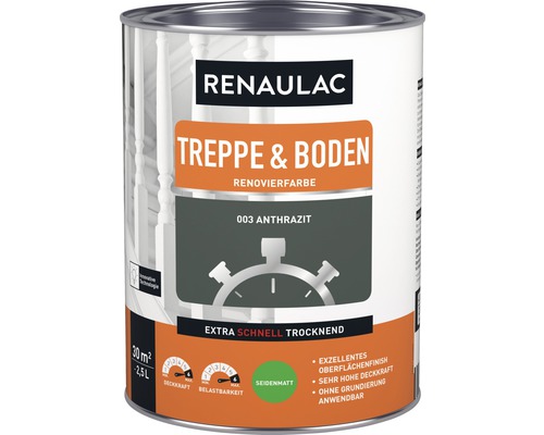 RENAULAC Holzlack für Treppe & Boden seidenmatt anthrazit 2,5 L Farbe für Treppen und Böden von Renaulac im Anthrazit Farbton