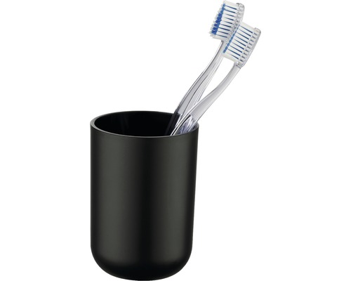 Schwarzer Zahnputzbecher mit zwei Zahnbürsten