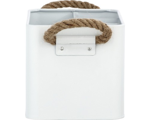 Weißer Metallbehälter mit Seilgriffen