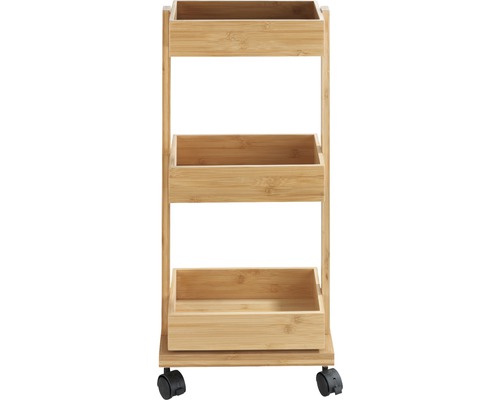 Badezimmerwagen mit drei Ablageflächen aus Bambus und Rollen
