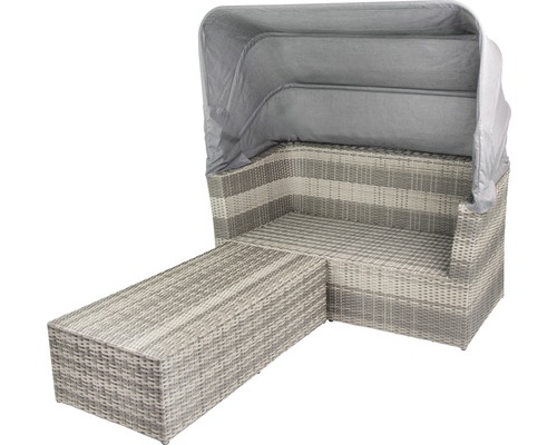 Gartenlounge mit Sonnendach und Fußhocker aus Rattan