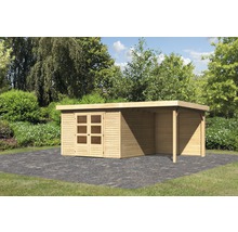 Holzgartenhaus mit Doppeltür und Vordach im Garten