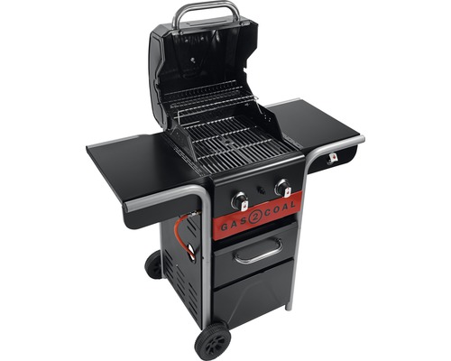Gas- und Holzkohlegrill mit Ablageflächen und Grillrost