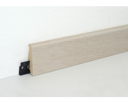 Sockelleiste mit Befestigungsclip zur Wandmontage.