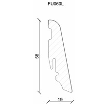 Technische Zeichnung eines Fußleistenprofils mit Maßangaben.