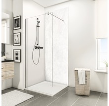 Badezimmer mit Duschkabine, Duschwanne und Waschtisch
