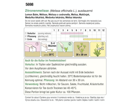 Informationen zur Aussaat und Ernte von Zitronenmelisse