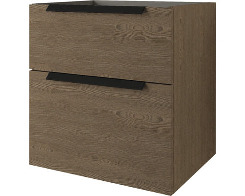 Waschbeckenunterschrank Baden Haus Urban 62x60x46 cm ohne Waschbecken esche dunkel Waschbeckenunterschrank mit zwei Schubladen und schwarzen Griffen