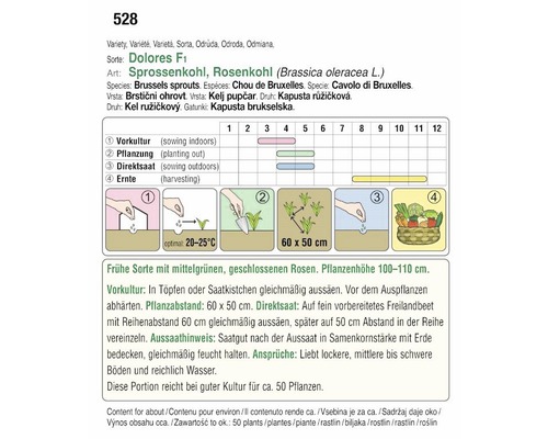 Informationen zu Sorte Dolores F1 des Gemüses Rosenkohl mit Anweisungen zu Anbau, Pflanzung, Ernte und Ernteertrag