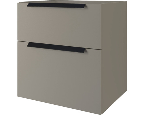 Waschbeckenunterschrank Baden Haus Urban 62x60x46 cm ohne Waschbecken grau matt Waschtischunterschrank mit zwei Schubladen und schwarzen Griffen