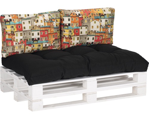 Loungekissen-Set für Palettenmöbel beo® 120 x 80 cm 1x Sitzkissen 2x Rückenkissen beige/rot/schwarz
