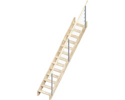 Holztreppe mit Edelstahlgeländer