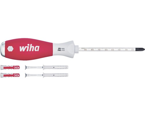 Dübellochschläger-Set Wiha SoftFinish 5-tlg. inkl. 2x Dübel 30 mm und 2x Dübel 40 mm Wiha Schraubendreher mit Dübeln