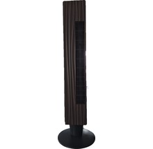Turmventilator mit Holzoptik und schwarzem Sockel