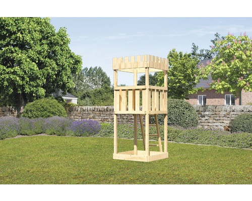 Karibu Akubi Spielturm Ritterburg Löwenherz Holz inkl. Rutsche, Leiter und Brüstung Holzspielturm mit Leiter im Garten