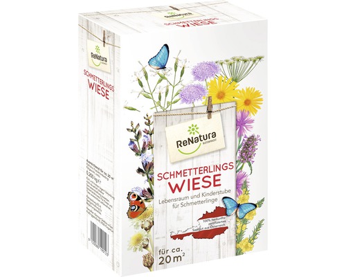 Wildblumenwiese aus Österreich ReNatura Schmetterlingswiese 20 m² Packung Schmetterlingswiese Saatgut für circa 20 Quadratmeter