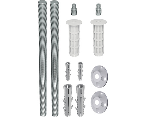Abstandsmontagesystem Tox Thermo Proof Mini M8x200 mm 20 Stück Befestigungsmaterial für Sanitärinstallationen, bestehend aus Gewindestangen, Muttern, Dübeln und Rosetten