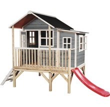 Spielhaus aus Holz mit Rutsche und Leiter