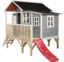 Holzspielhaus mit Rutsche und Geländer