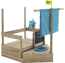 Spielschiff aus Holz mit Steuerrad, Tafel und Flagge