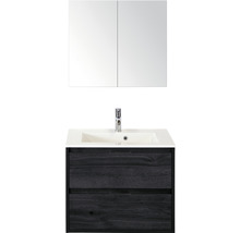 Badmöbel-Set Sanox Porto Mineralguss 75x70x50 cm Mineralgusswaschbecken black oak mit Spiegelschrank