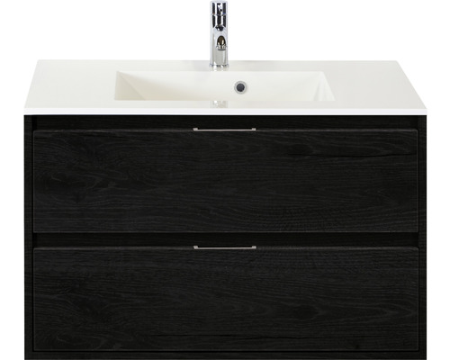 Waschbeckenunterschrank Sanox Porto 57x90x52 cm mit Mineralgusswaschbecken black oak