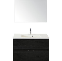 Badmöbel-Set Sanox Porto Mineralguss 57x90x52 cm Mineralgusswaschbecken black oak mit Spiegel