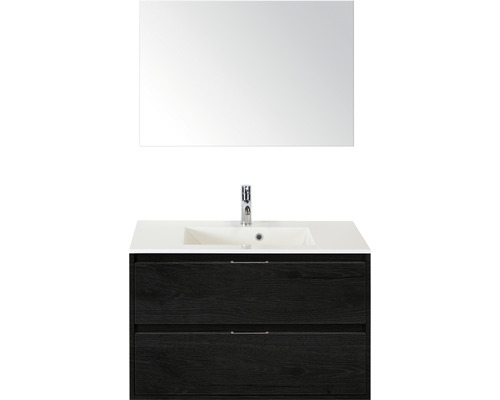 Badmöbel-Set Sanox Porto Mineralguss 57x90x52 cm Mineralgusswaschbecken black oak mit Spiegel Badmöbel-Set Sanox Porto Mineralguss 57x90x52 cm Mineralgusswaschbecken black oak mit Spiegel