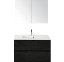 Badmöbel-Set Sanox Porto Mineralguss 57x90x52 cm Mineralgusswaschbecken black oak mit Spiegelschrank