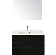 Badmöbel-Set Sanox Porto Mineralguss 75x120x50 cm Mineralgusswaschbecken black oak mit Spiegel