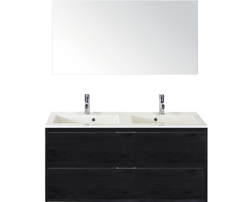 Badmöbel-Set Sanox Porto Mineralguss 75x120x50 cm Doppel-Mineralgusswaschbecken black oak mit Spiegel Badmöbel-Set Sanox Porto Mineralguss 75x120x50 cm Doppel-Mineralgusswaschbecken black oak mit Spiegel
