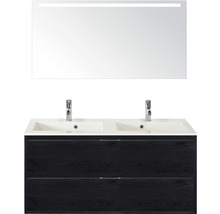 Badmöbel-Set Sanox Porto Mineralguss 170x120,5x50,5 cm Doppel-Mineralgusswaschbecken black oak mit LED-Beleuchtung